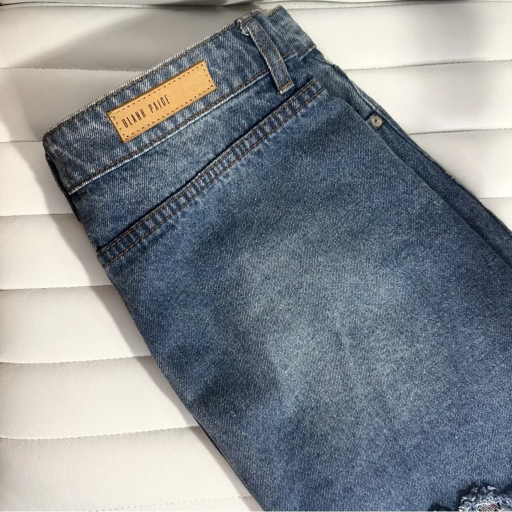 Button-Front Denim Mini Skirt - Blue EUC